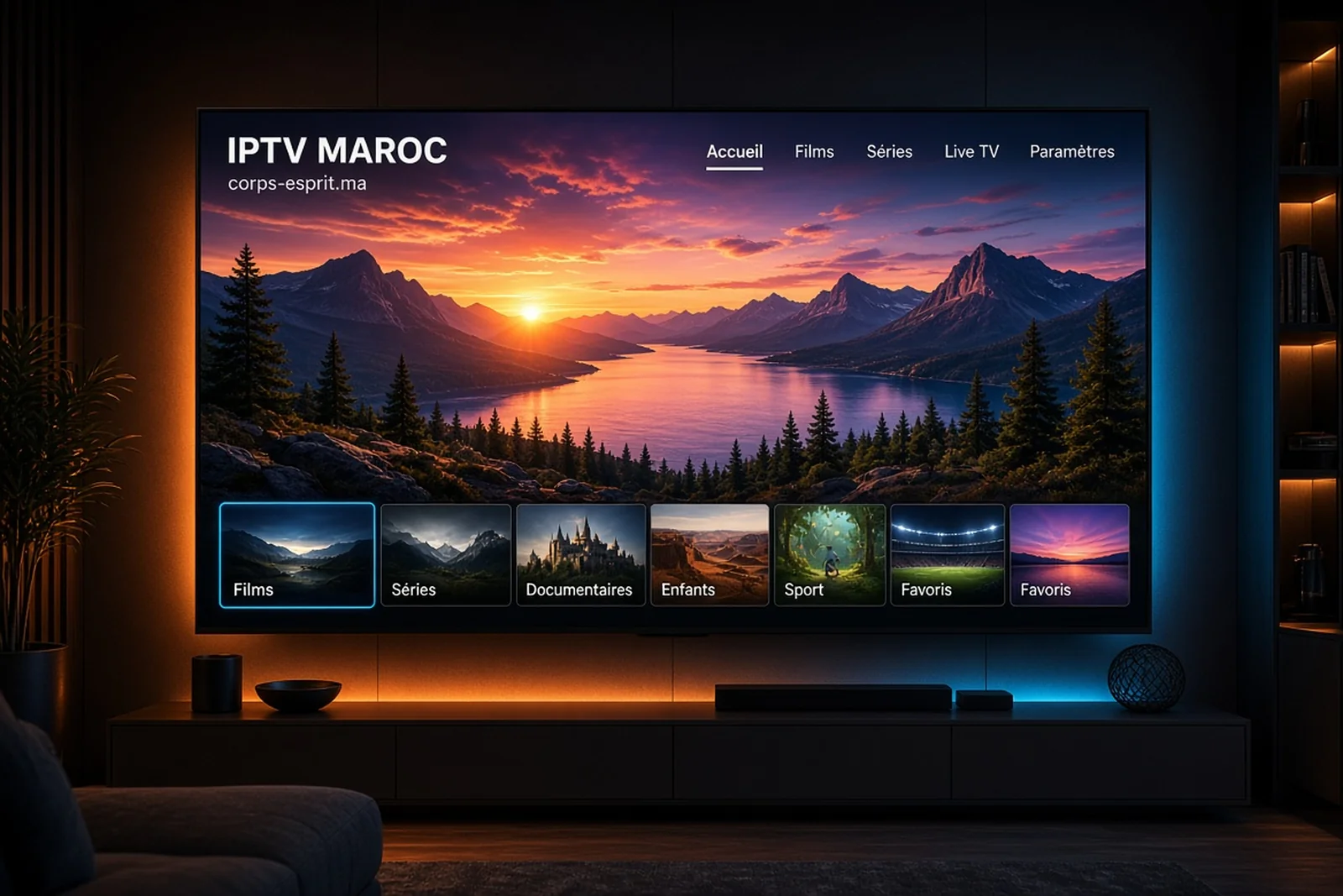 Interface IPTV Maroc sur Smart TV 4K — corps-esprit.ma